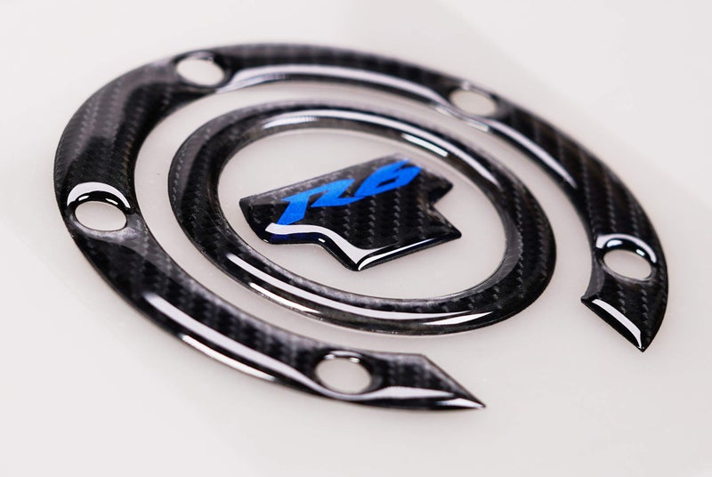 REVSOSTAR Real Carbon Fibre Gas Cap, Triple Tree Front End Upper, Top Clamp Decal Stickers, Tank Pad, Tank Protector for R6 600 2006-2016, 3 Pcs Per Set (Blue) - Image 3